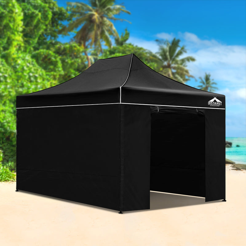 Dealsmate Instahut Gazebo Pop Up Marquee 3x4.5m Folding Wedding Tent Gazebos Shade Black