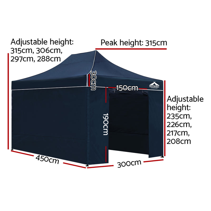 Dealsmate Instahut Gazebo Pop Up Marquee 3x4.5m Folding Wedding Tent Gazebos Shade Navy
