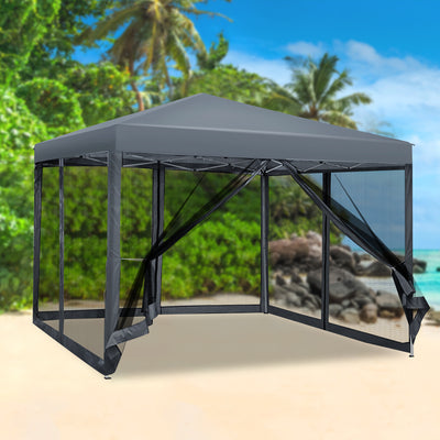 Dealsmate Instahut Gazebo Pop Up Marquee 3x3m Wedding Mesh Side Wall Outdoor Gazebos Grey