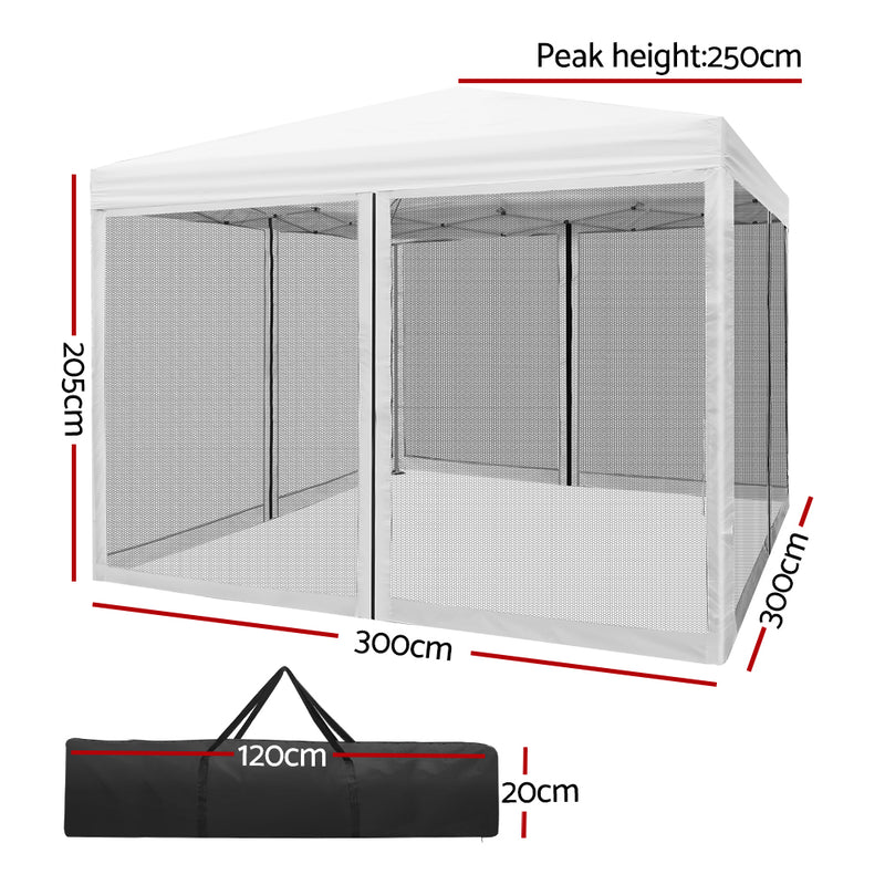 Dealsmate Instahut Gazebo Pop Up Marquee 3x3m Wedding Mesh Side Wall Outdoor Gazebos White
