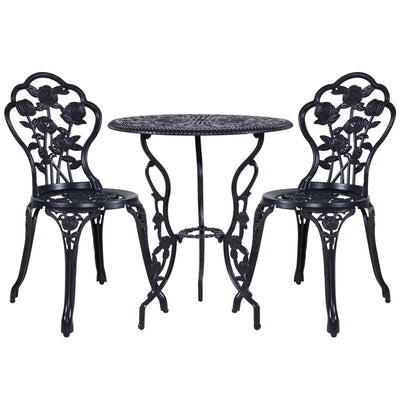 Dealsmate  3PC Outdoor Setting Bistro Set Chairs Table Cast Aluminum Rose Black