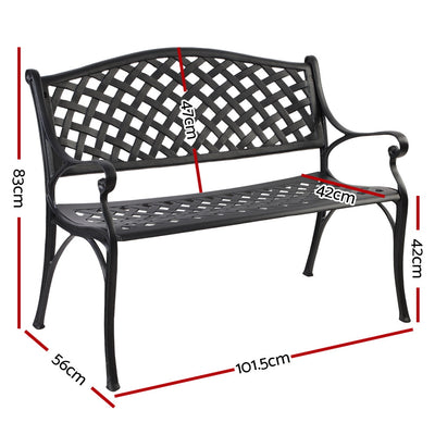 Dealsmate  Garden Bench Outdoor Seat Chair Cast Aluminium Park Black