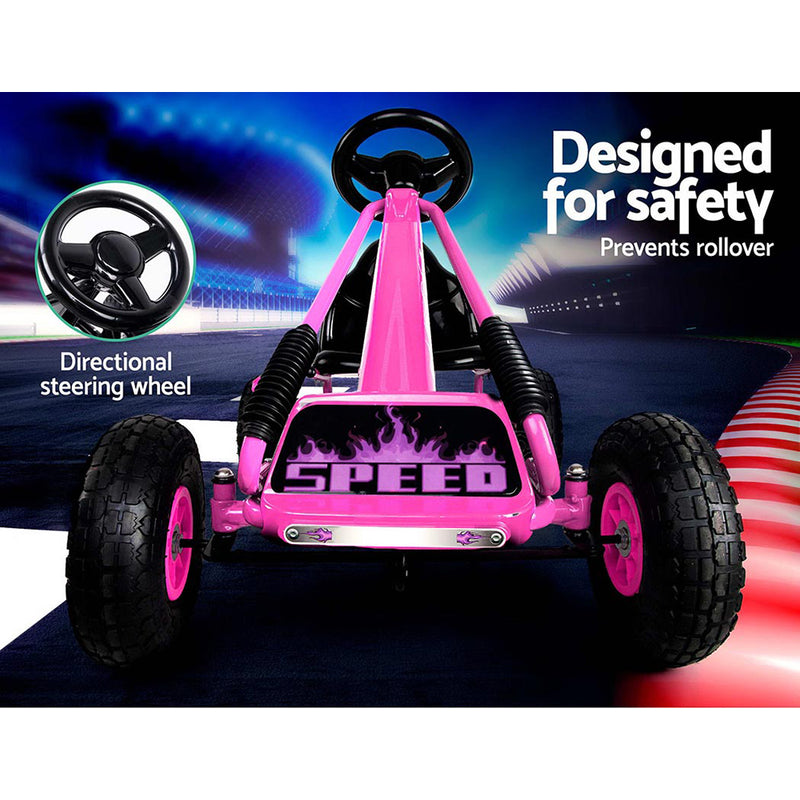 Dealsmate  Kids Pedal Go Kart Ride On Toys Racing Car Rubber Tyre Pink