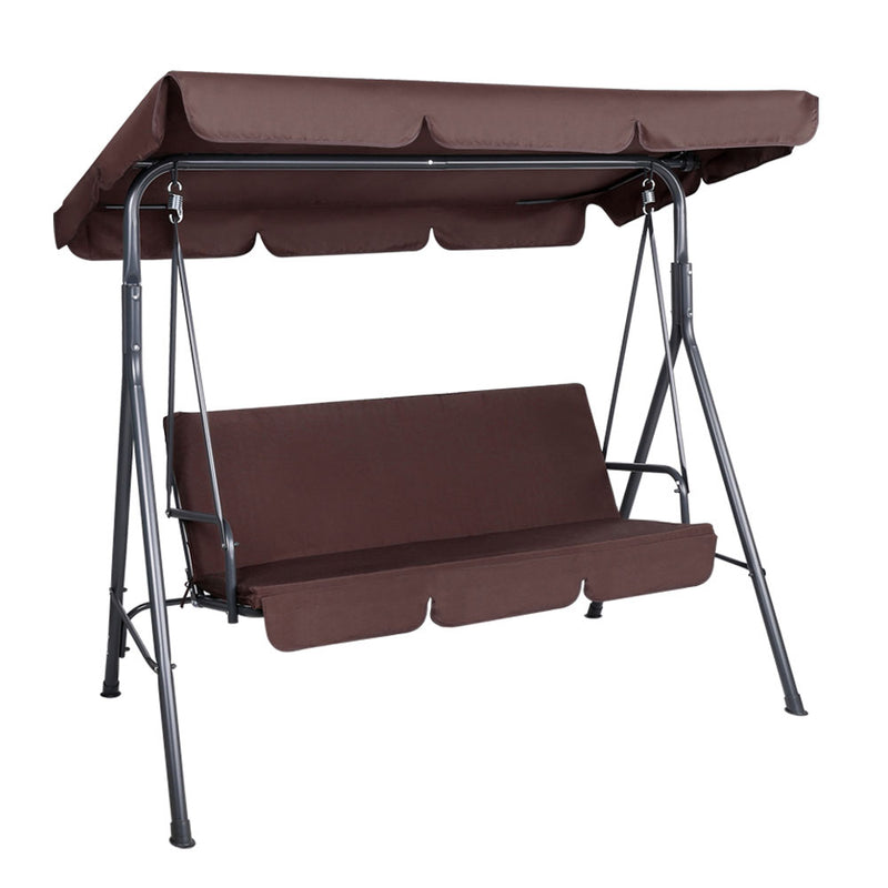 Dealsmate  Outdoor Swing Chair Garden Bench Furniture Canopy 3 Seater Brown