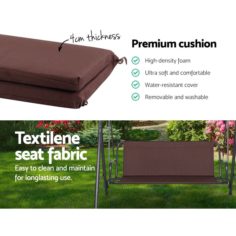 Dealsmate  Outdoor Swing Chair Garden Bench Furniture Canopy 3 Seater Brown
