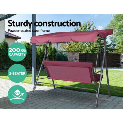 Dealsmate  Outdoor Swing Chair Garden Bench Furniture Canopy 3 Seater Wine Red