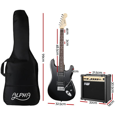 Dealsmate Alpha Electric Guitar And AMP Music String Instrument Rock Black Carry Bag Steel String