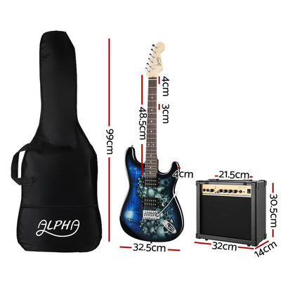 Dealsmate Alpha Electric Guitar And AMP Music String Instrument Rock Blue Carry Bag Steel String