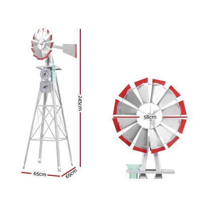 Dealsmate Garden Windmill 8FT 245cm Metal Ornaments Outdoor Decor Ornamental Wind Will
