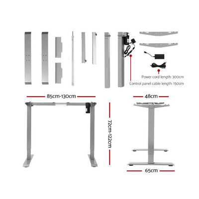 Dealsmate  Standing Desk Adjustable Height Desk Electric Motorised Grey Frame White Desk Top 140cm