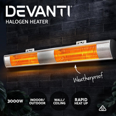 Dealsmate Devanti Electric Infrared Heater Outdoor Radiant Strip Heaters Halogen 3000W