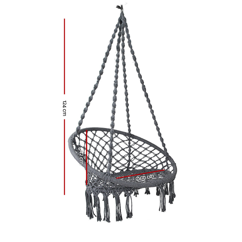 Dealsmate  Hammock Chair Outdoor Hanging Macrame Cotton Indoor Grey