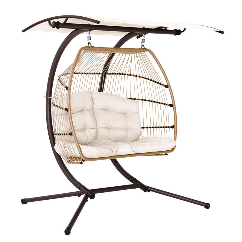 Dealsmate  Outdoor Egg Swing Chair Wicker Furniture Pod Stand Canopy 2 Seater Latte