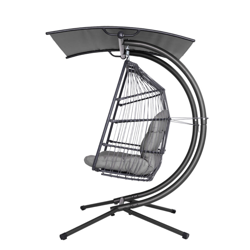 Dealsmate  Outdoor Egg Swing Chair Wicker Furniture Pod Stand Canopy 2 Seater Grey