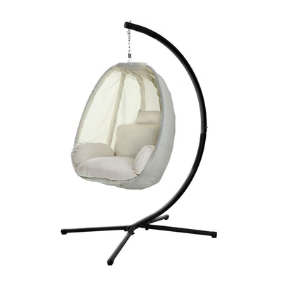 Dealsmate  Outdoor Egg Swing Chair Patio Furniture Pod Stand Canopy Foldable Cream