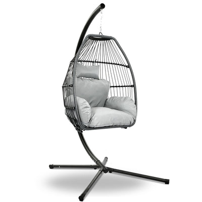 Dealsmate  Outdoor Egg Swing Chair Wicker Rope Furniture Pod Stand Cushion Grey