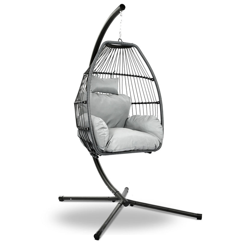 Dealsmate  Outdoor Egg Swing Chair Wicker Rope Furniture Pod Stand Cushion Grey