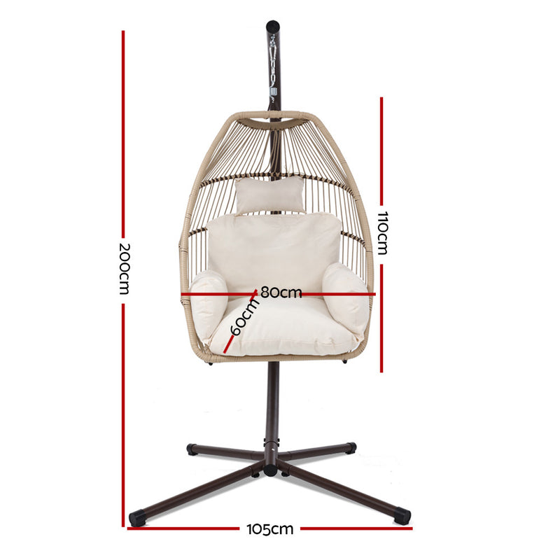 Dealsmate  Outdoor Egg Swing Chair Wicker Rope Furniture Pod Stand Cushion Latte
