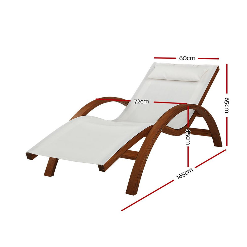 Dealsmate  Outdoor Wooden Sun Lounge Setting Day Bed Chair Garden Patio Furniture