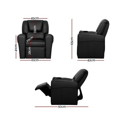 Dealsmate Keezi Kids Recliner Chair PU Leather Sofa Lounge Couch Children Armchair Black