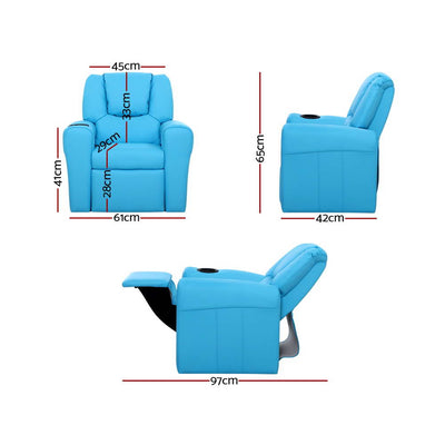 Dealsmate Keezi Kids Recliner Chair Blue PU Leather Sofa Lounge Couch Children Armchair