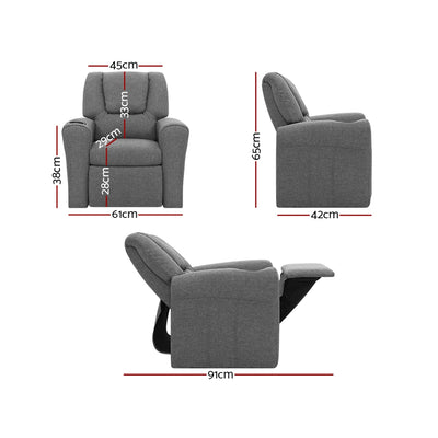 Dealsmate Keezi Kids Recliner Chair Grey Linen Soft Sofa Lounge Couch Children Armchair
