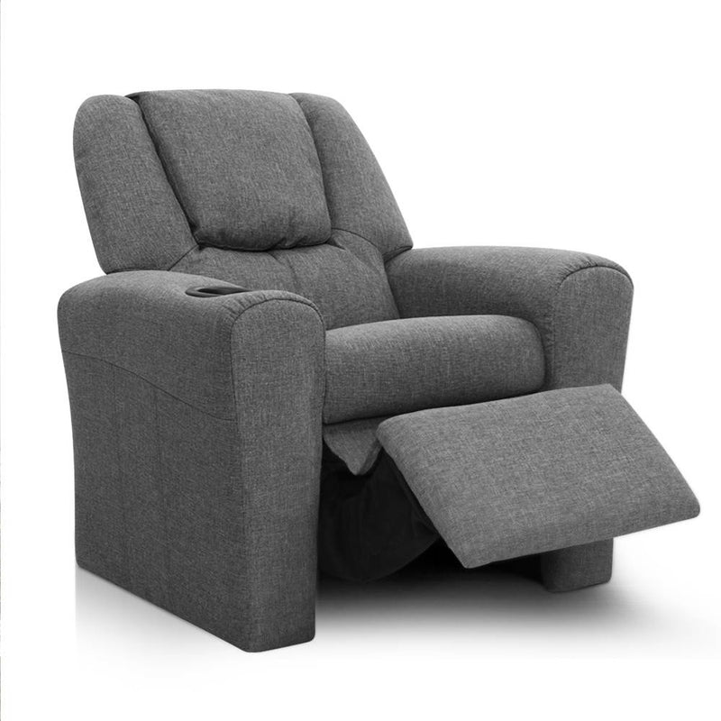 Dealsmate Keezi Kids Recliner Chair Grey Linen Soft Sofa Lounge Couch Children Armchair