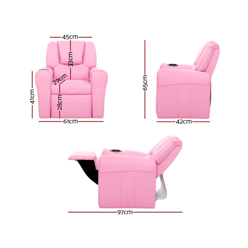 Dealsmate Keezi Kids Recliner Chair PU Leather Sofa Lounge Couch Children Armchair Pink