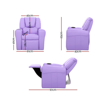 Dealsmate Keezi Kids Recliner Chair Purple PU Leather Sofa Lounge Couch Children Armchair