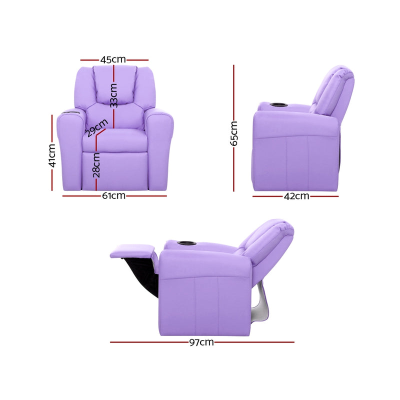 Dealsmate Keezi Kids Recliner Chair Purple PU Leather Sofa Lounge Couch Children Armchair