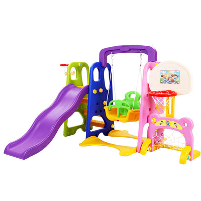 Dealsmate Keezi Kids Slide Swing Set Basketball Hoop Study Table Outdoor Toys 140cm Purple