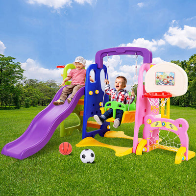 Dealsmate Keezi Kids Slide Swing Set Basketball Hoop Study Table Outdoor Toys 140cm Purple