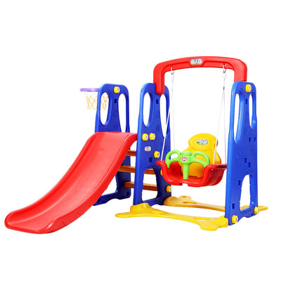 Dealsmate Keezi Kids Slide Swing Set Basketball Hoop Outdoor Playground Toys 120cm Blue