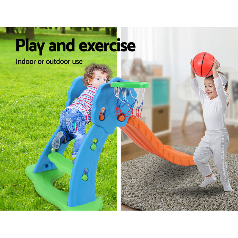 Dealsmate Keezi Kids Slide with Basketball Hoop with Ladder Base Outdoor Indoor Playground Toddler Play 
