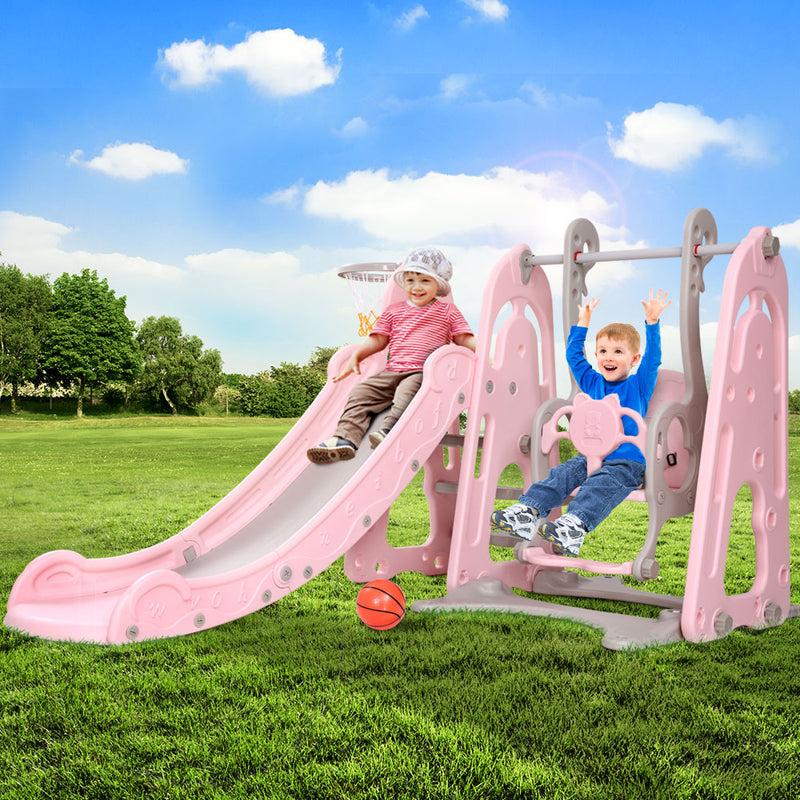 Dealsmate Keezi Kids Slide Swing Outdoor Playground Basketball Hoop Playset Indoor Pink