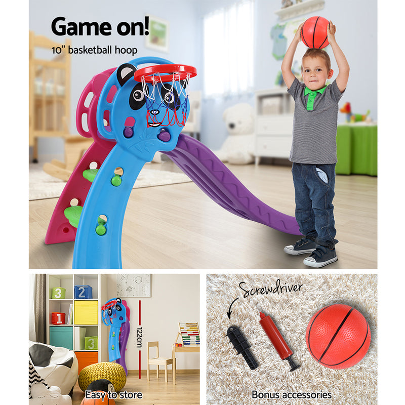 Dealsmate Keezi Kids Slide with Basketball Hoop Outdoor Indoor Playground Toddler Play