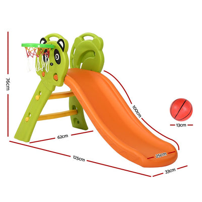 Dealsmate Keezi Kids Slide Set Basketball Hoop Indoor Outdoor Playground Toys 100cm Orange