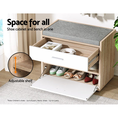 Dealsmate  Shoe Cabinet Bench Shoes Storage Organiser Rack Fabric Seat Wooden Cupboard Up to 8 pairs