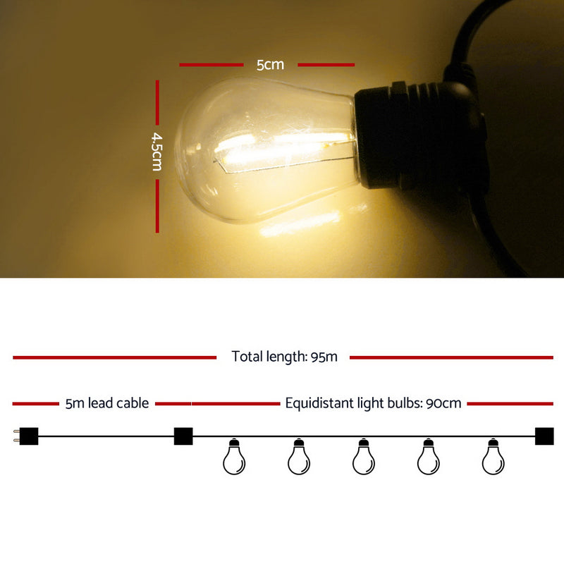 Dealsmate  95m LED Festoon String Lights 100 Bulbs Kits Wedding Party Christmas S14
