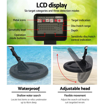 Dealsmate LCD Screen Metal Detector with Headphones - Black