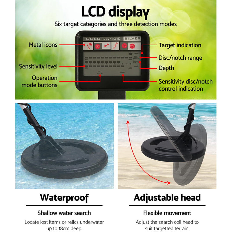 Dealsmate LCD Screen Metal Detector with Headphones - Black