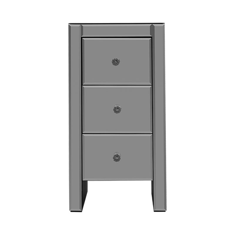 Dealsmate  Bedside Table 3 Drawers Mirrored - QUENN Grey