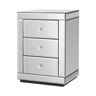 Dealsmate  Mirrored Bedside Table Drawers Furniture Mirror Glass Presia Silver