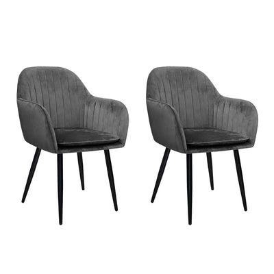 Dealsmate  Set of 2 Dining Chairs Retro Chair Metal Legs Replica Armchair Velvet Grey