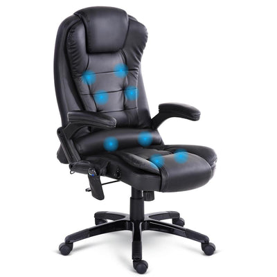 Dealsmate  8 Point Massage Office Chair Heated Seat Recliner PU Black