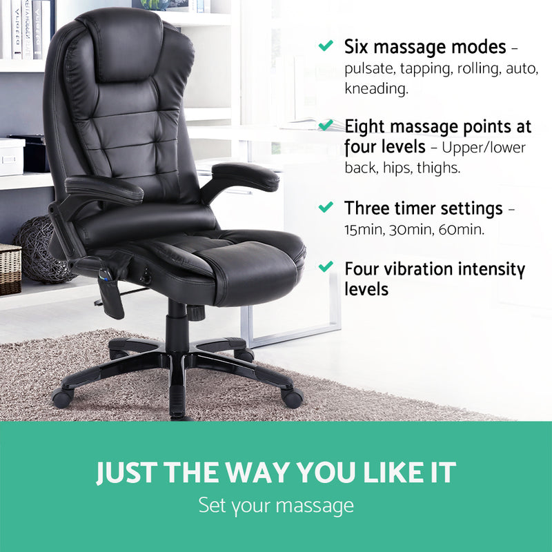 Dealsmate  8 Point Massage Office Chair Heated Seat Recliner PU Black