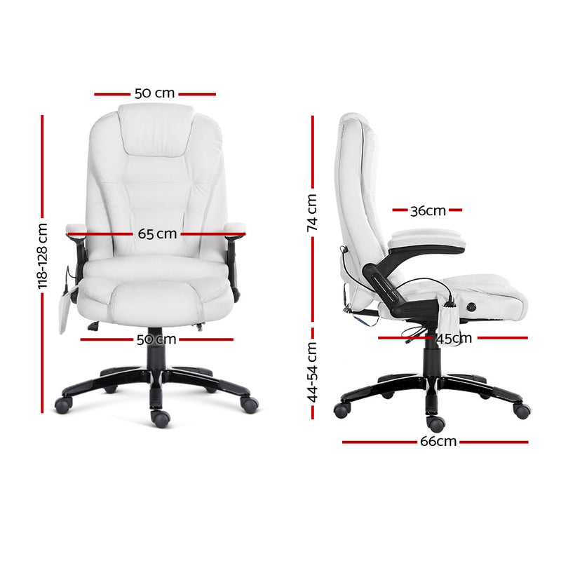 Dealsmate  Massage Office Chair 8 Point PU Leather Office Chair - White