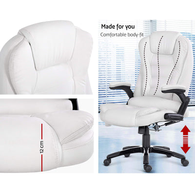 Dealsmate  Massage Office Chair 8 Point PU Leather Office Chair - White