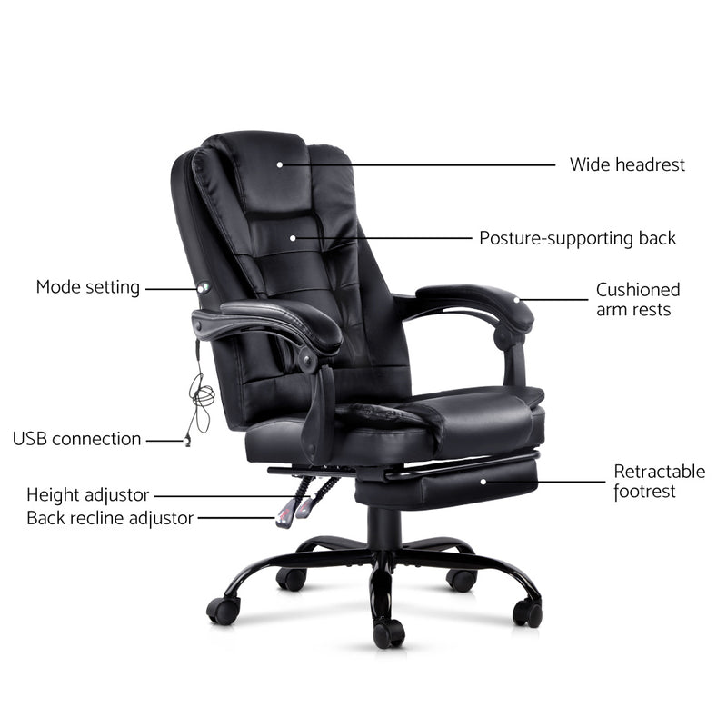 Dealsmate  2 Point Massage Office Chair PU Leather Footrest Black