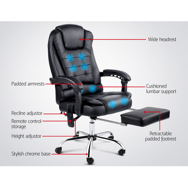 Dealsmate  8 Point Massage Office Chair PU Leather Footrest Black